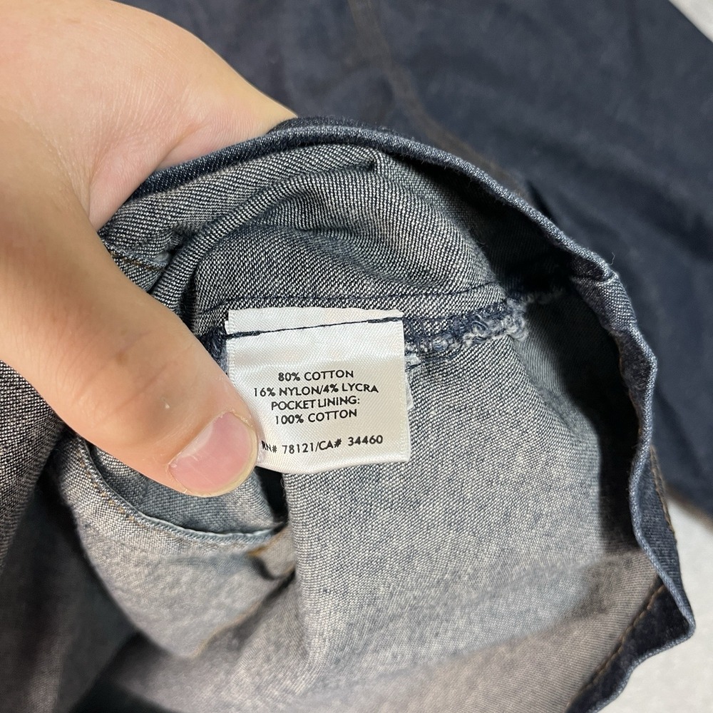 Eileen Fisher Jacket Womens Large Blue Denim Snap Mandarin Collar Dark Cotton - Picture 6 of 10